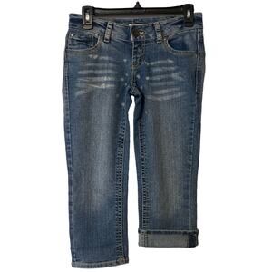 Paris Blues  Jeans Capri Denim Blue Low Rise Size 3 Medium Wash With Bleaching